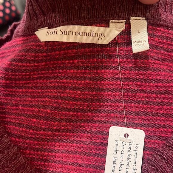 Soft Surroundings Textured Bell Flower Sweater Pink Ribbed Casual Jacquard Sz L - Picture 9 of 11